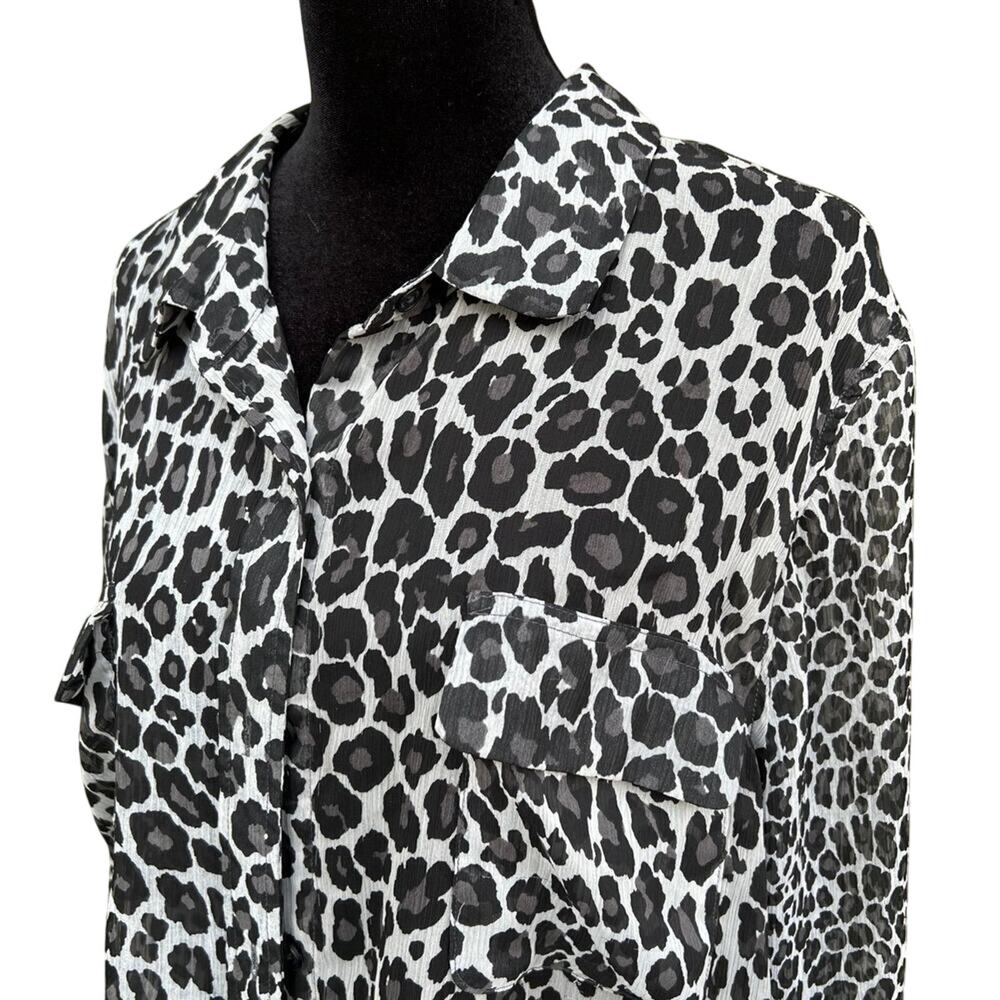 JACLYN SMITH women’s size XXL leopard print, button-down sheer shirt top